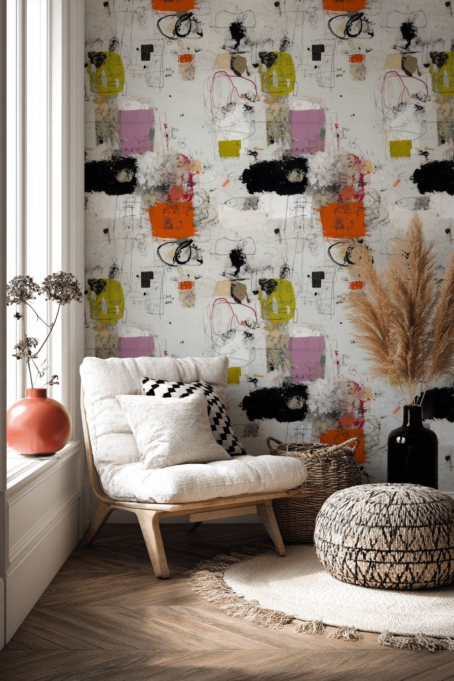 White Multicolor Abstract Expression Wallpaper