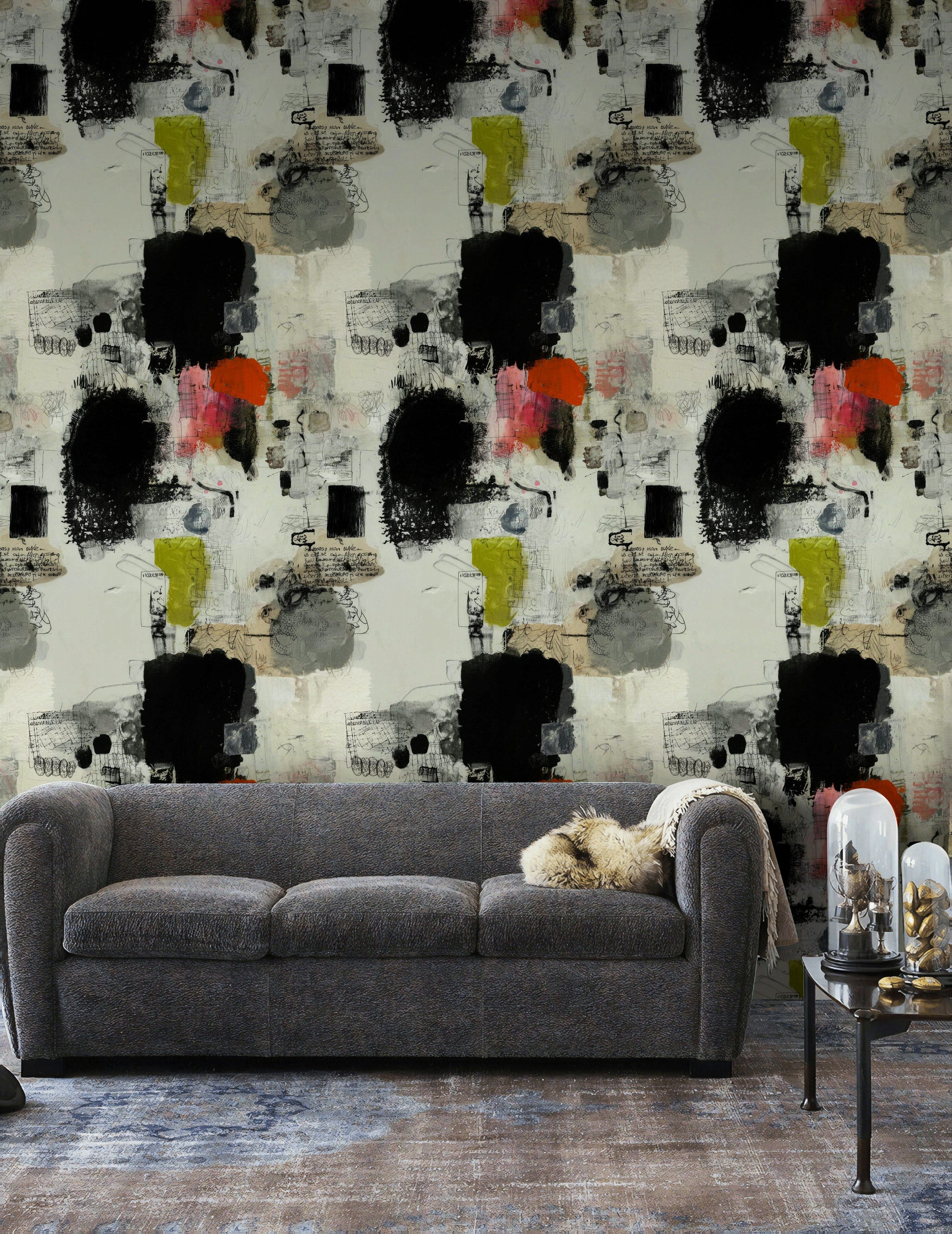 Cream and Black Abstract Mid-Century Vibe Wallpaper