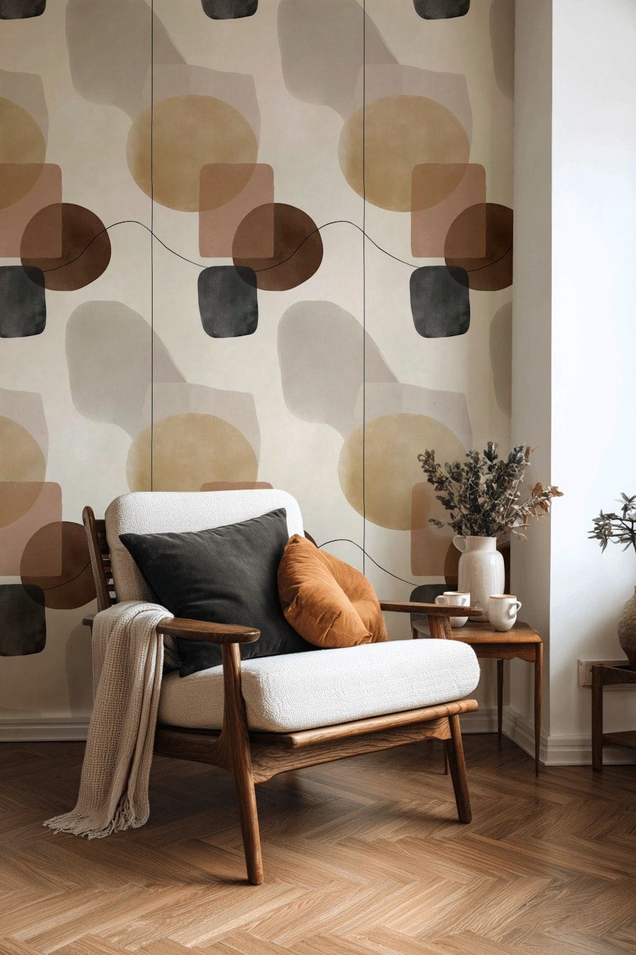 Neutral Beige and Brown Abstract Shapes Wallpaper