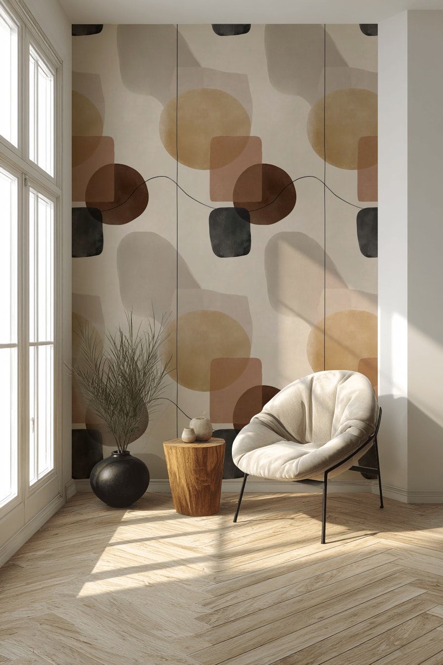Neutral Beige and Brown Abstract Shapes Wallpaper