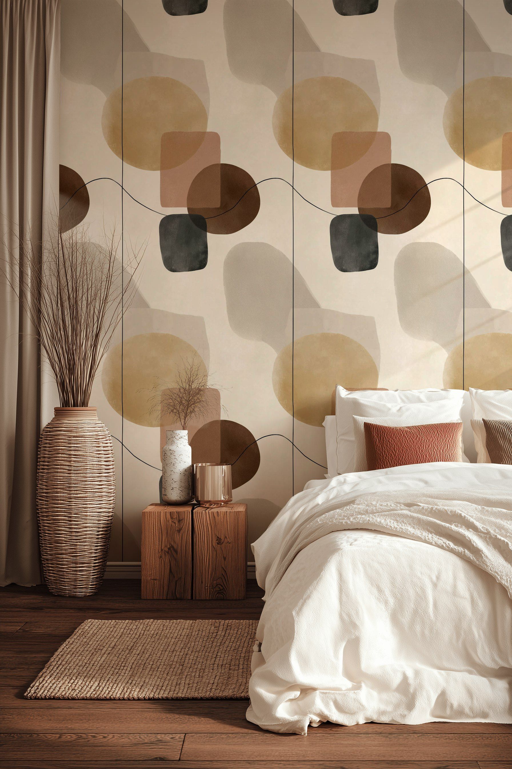 Neutral Beige and Brown Abstract Shapes Wallpaper