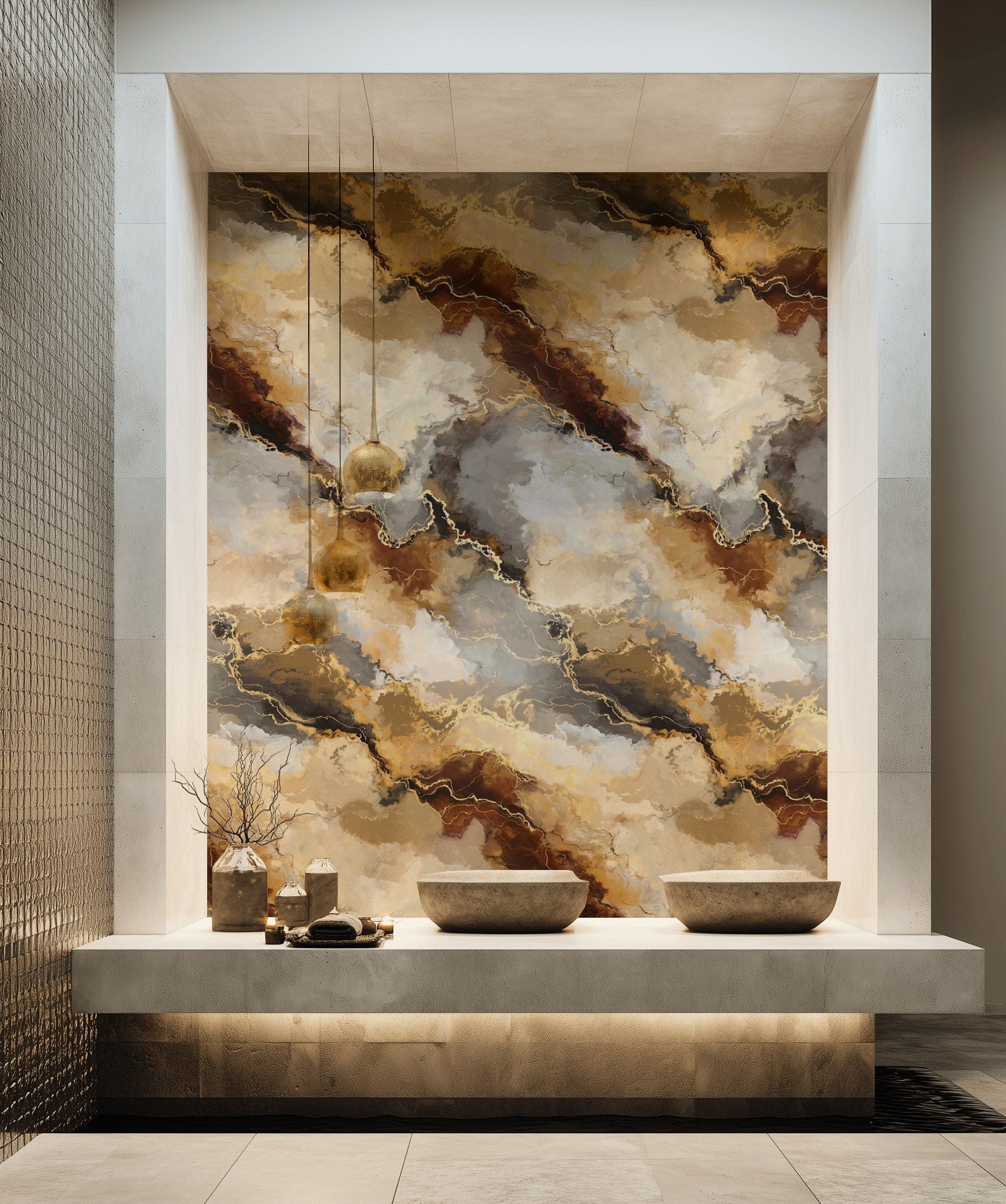 Rich Earth Tone Abstract Marble Wallpaper