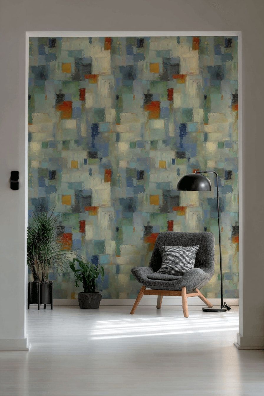 Muted Blue and Green Abstract Geometric Wallpaper