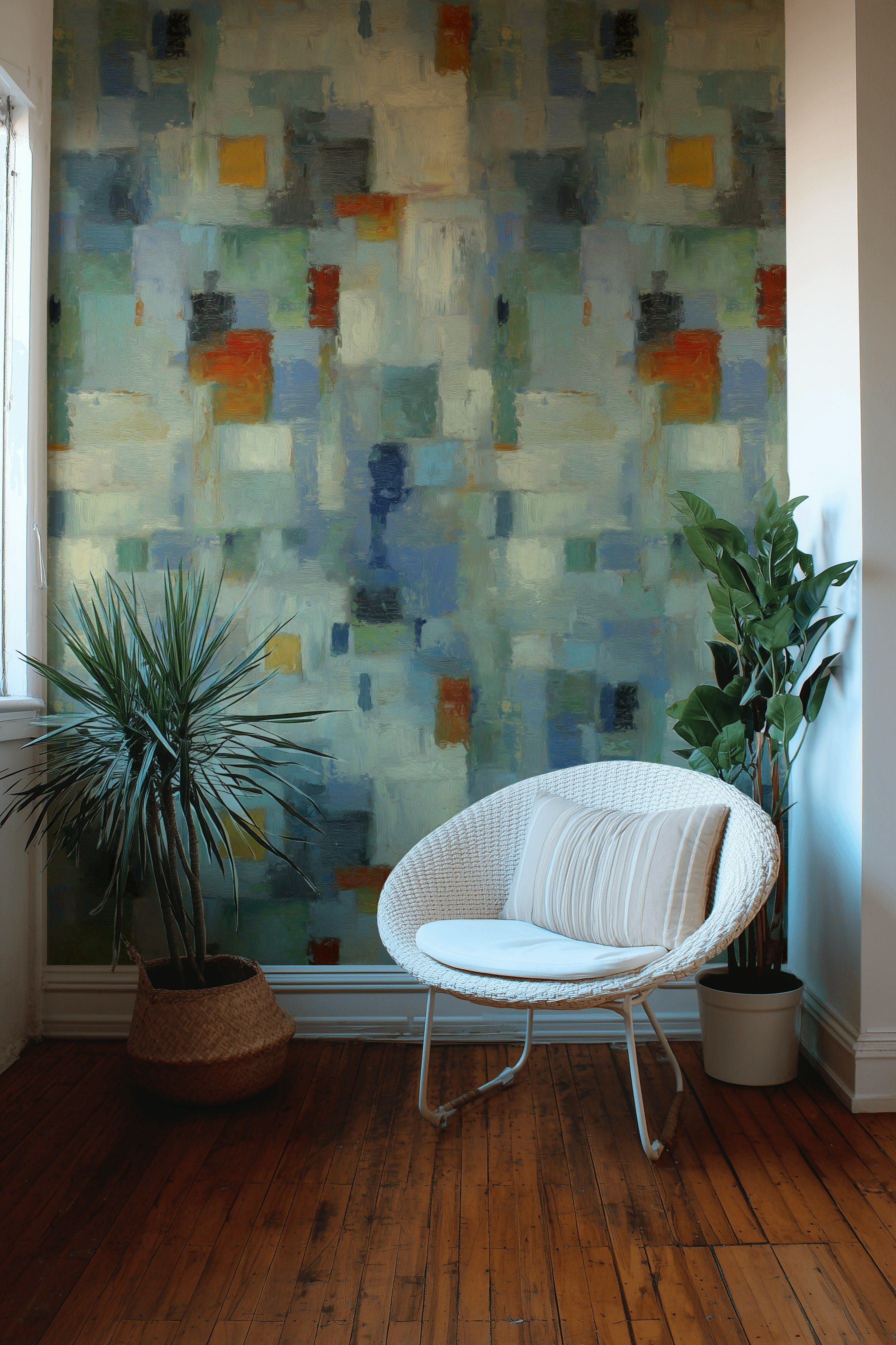 Muted Blue and Green Abstract Geometric Wallpaper