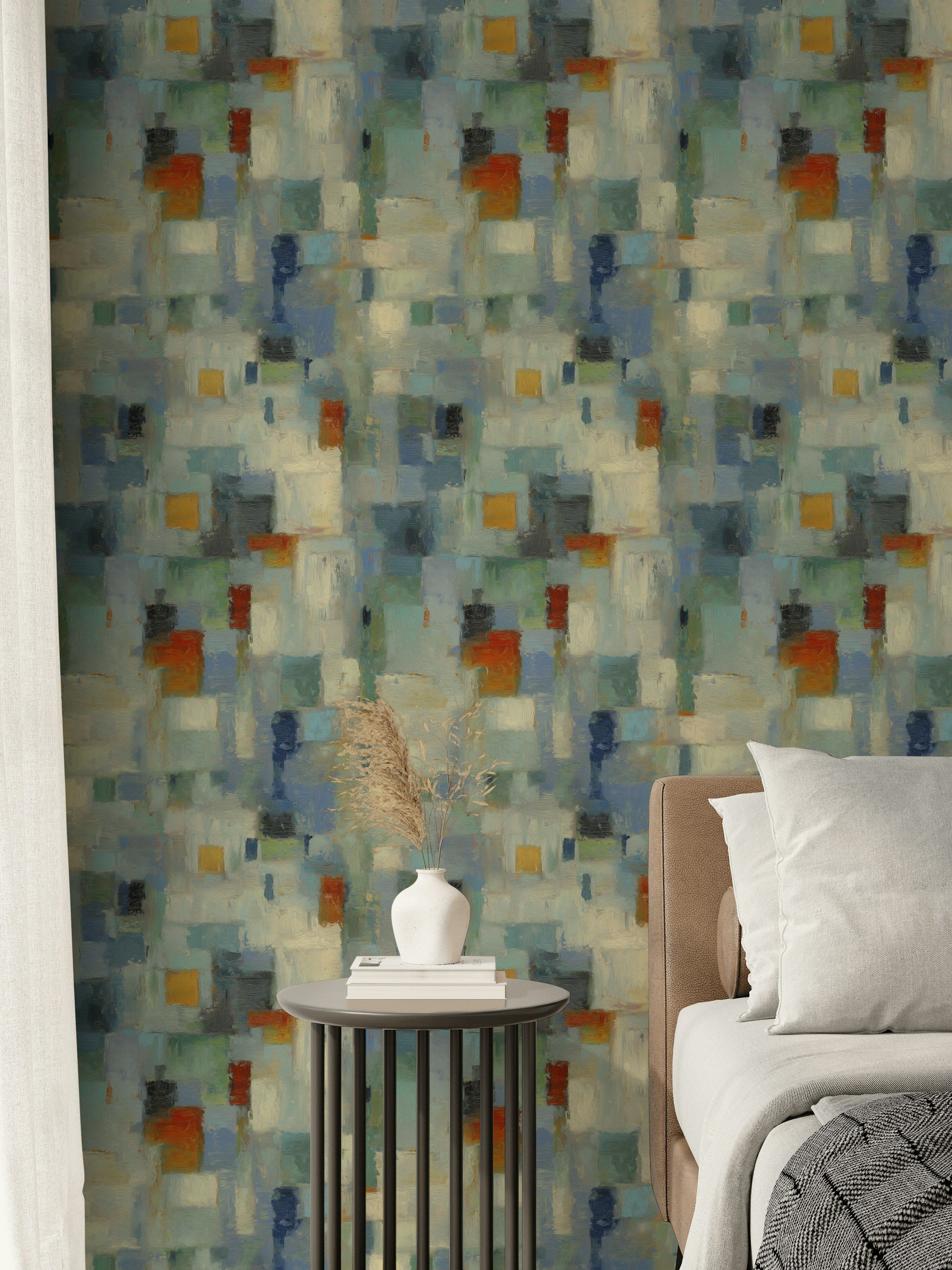 Muted Blue and Green Abstract Geometric Wallpaper