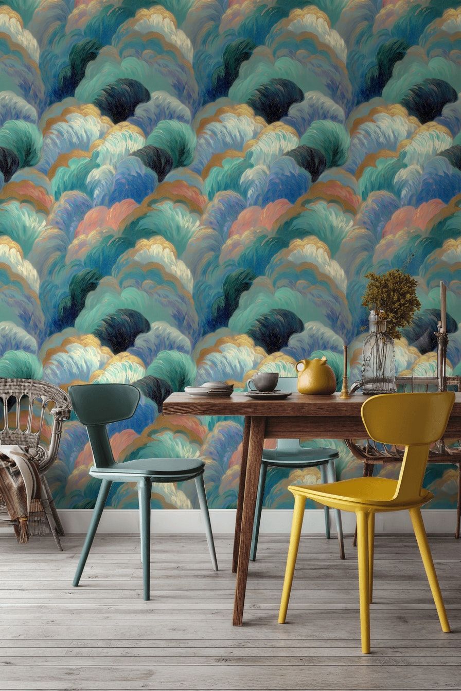 Vibrant Multicolor Abstract Wave Pattern Wallpaper