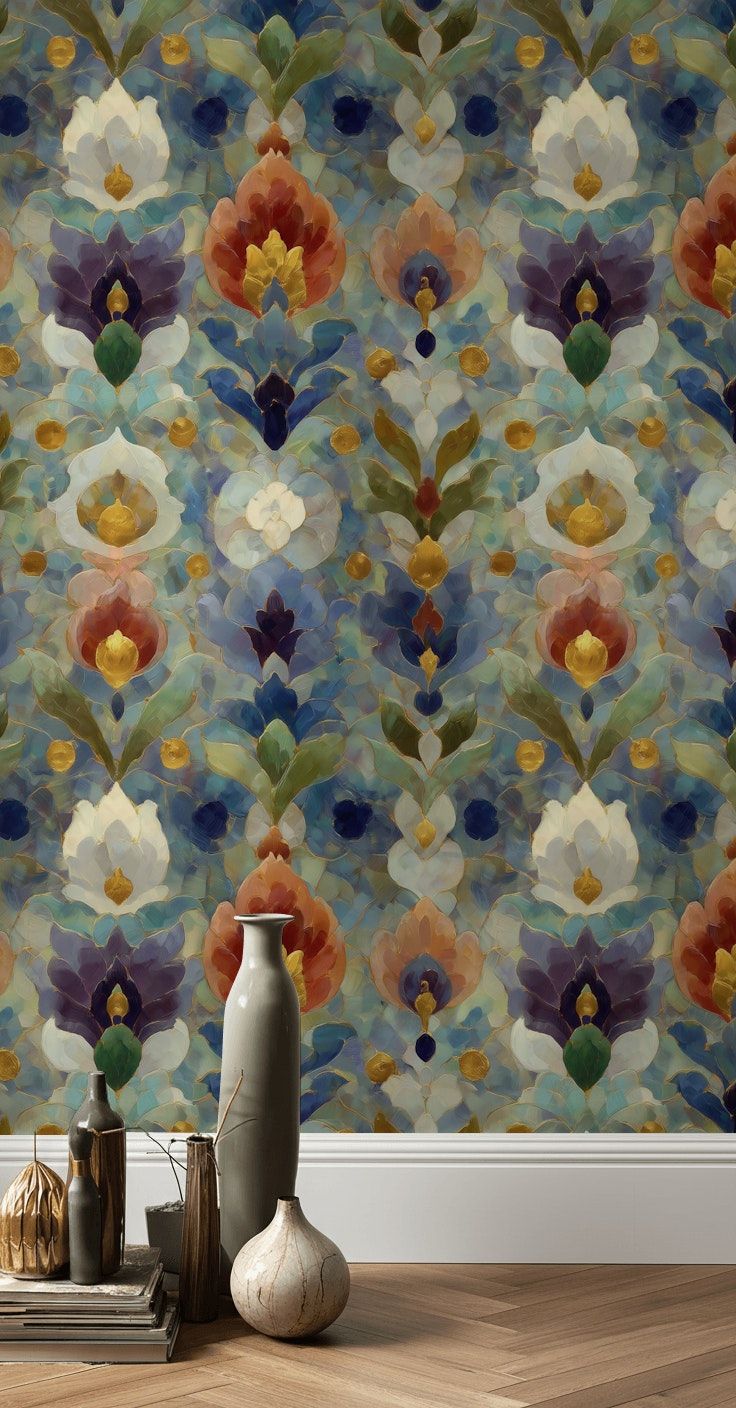 Colorful Abstract Floral Wallpaper Artistic Wall Mural
