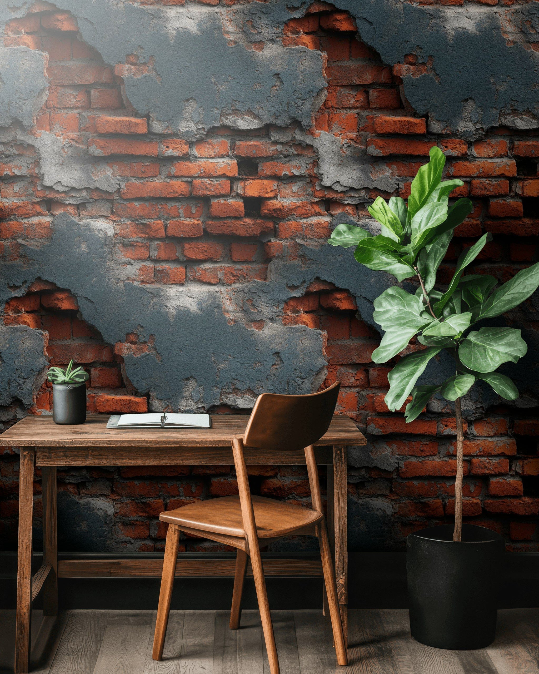 Industrial Exposed Brick and Plaster Wallpaper