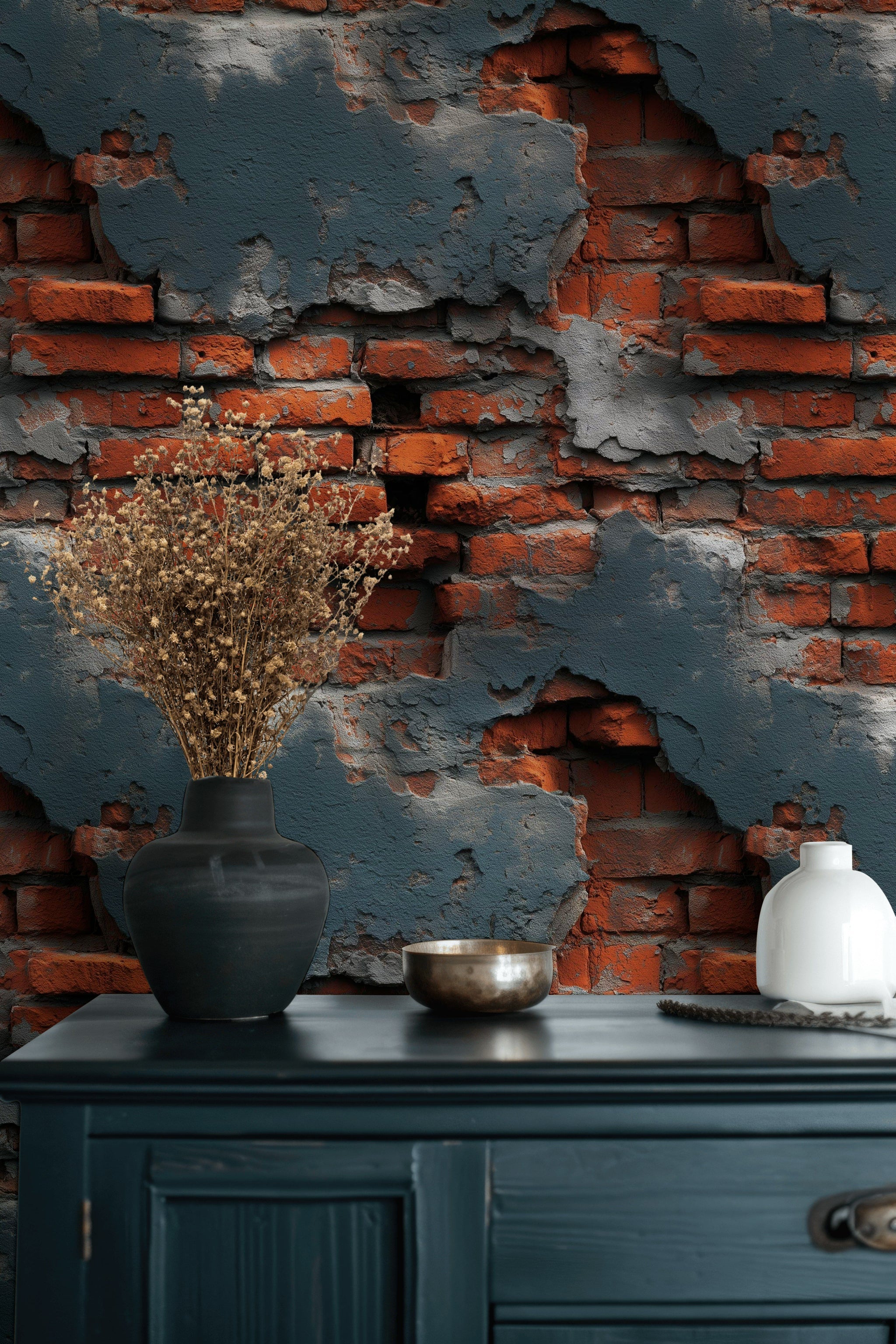 Industrial Exposed Brick and Plaster Wallpaper