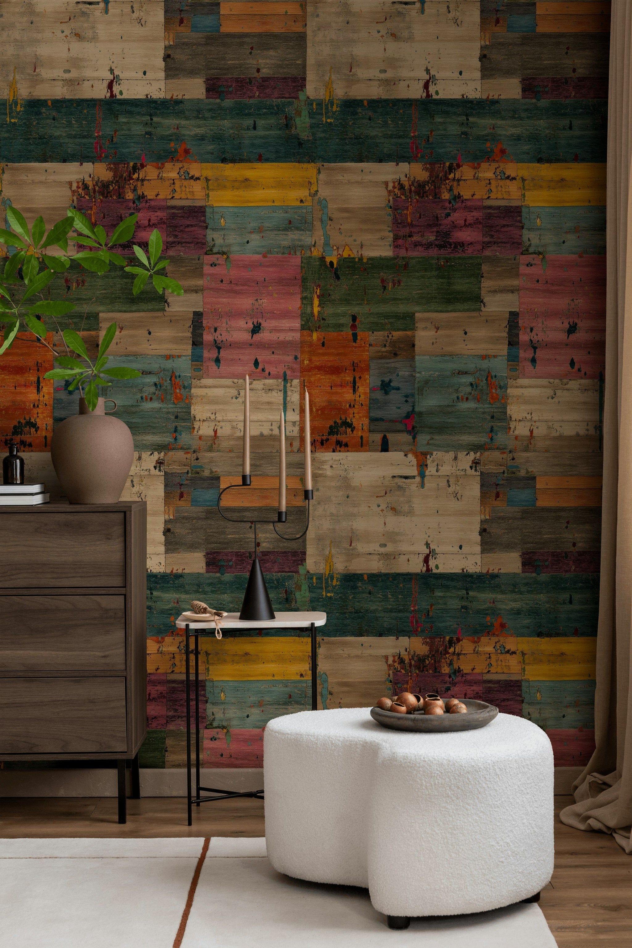 Rustic Multicolor Abstract Timber Wallpaper