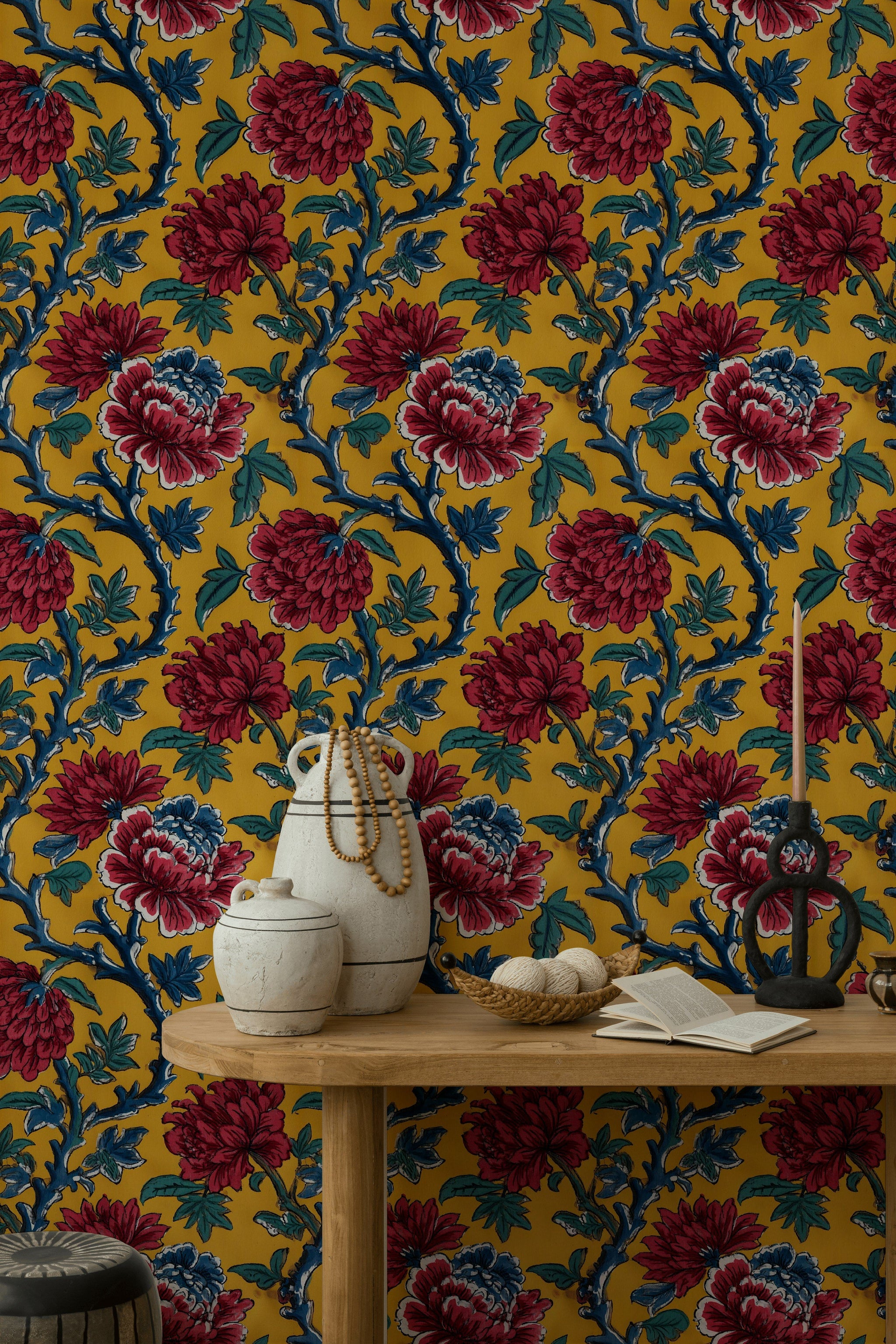 Golden Look Yellow Bold Floral Wallpaper