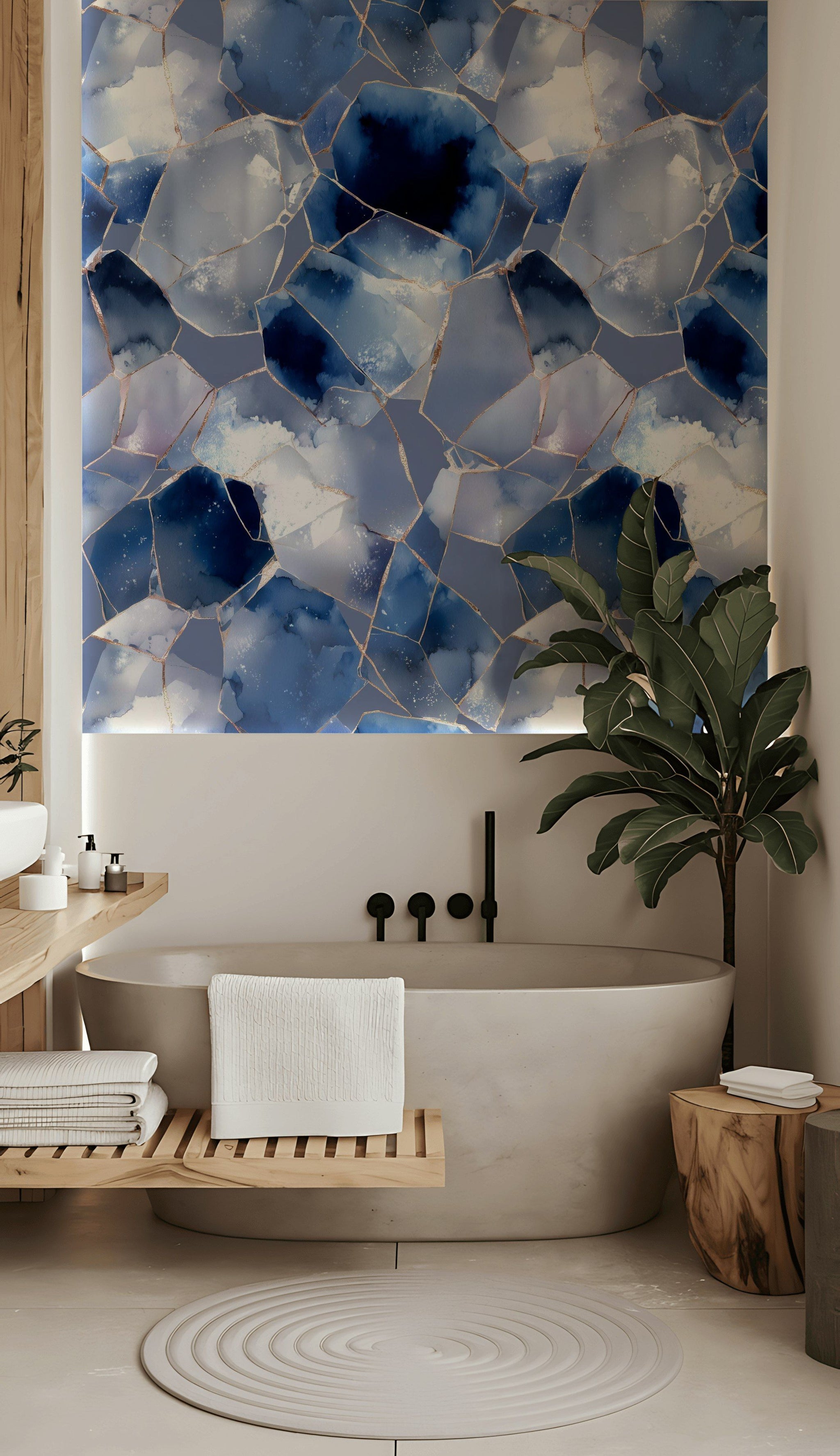 Abstract Blue and White Geometric Wallpaper