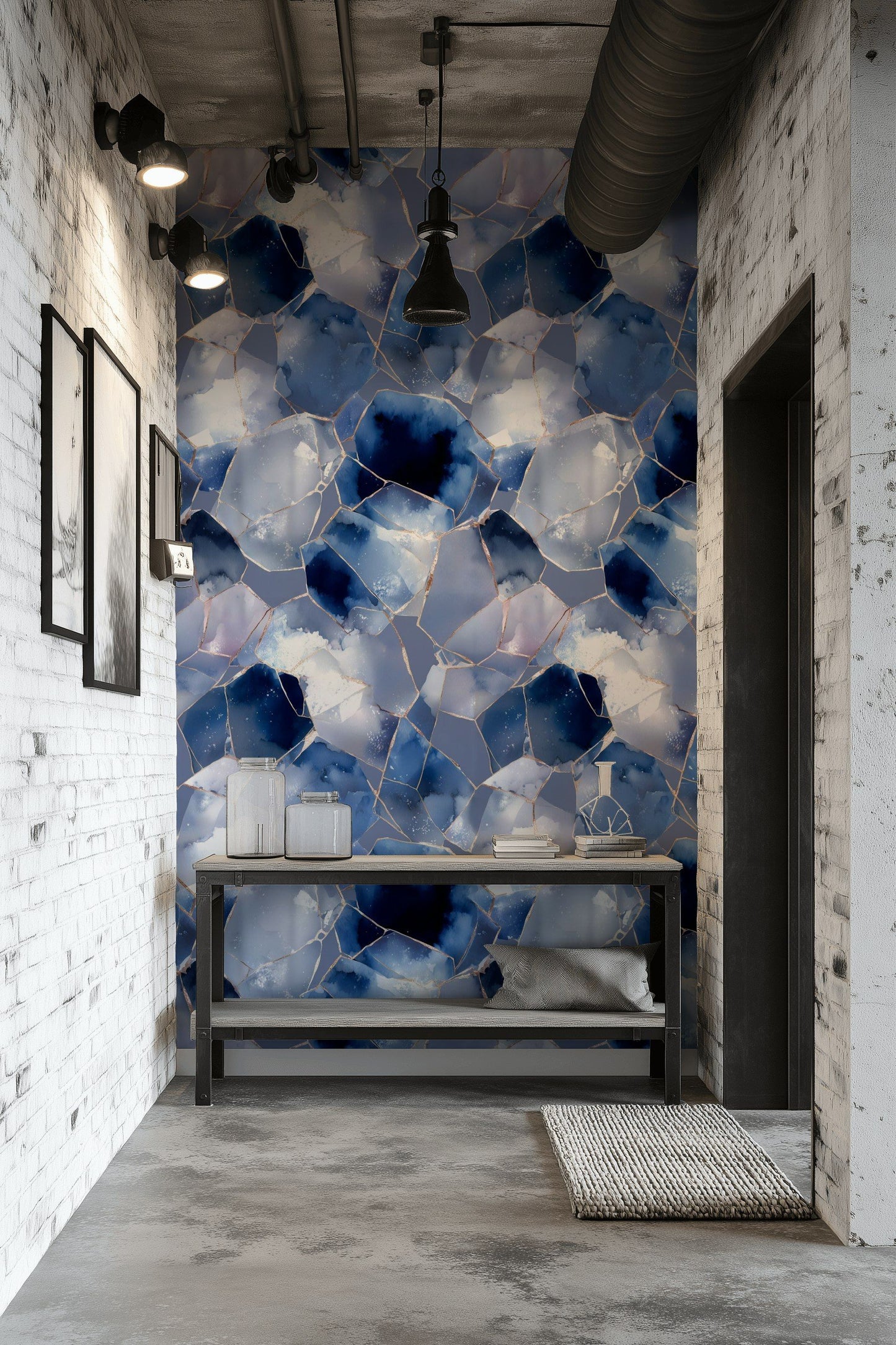 Blue Abstract Marble Wallpaper Navy Geometric Wall Mural