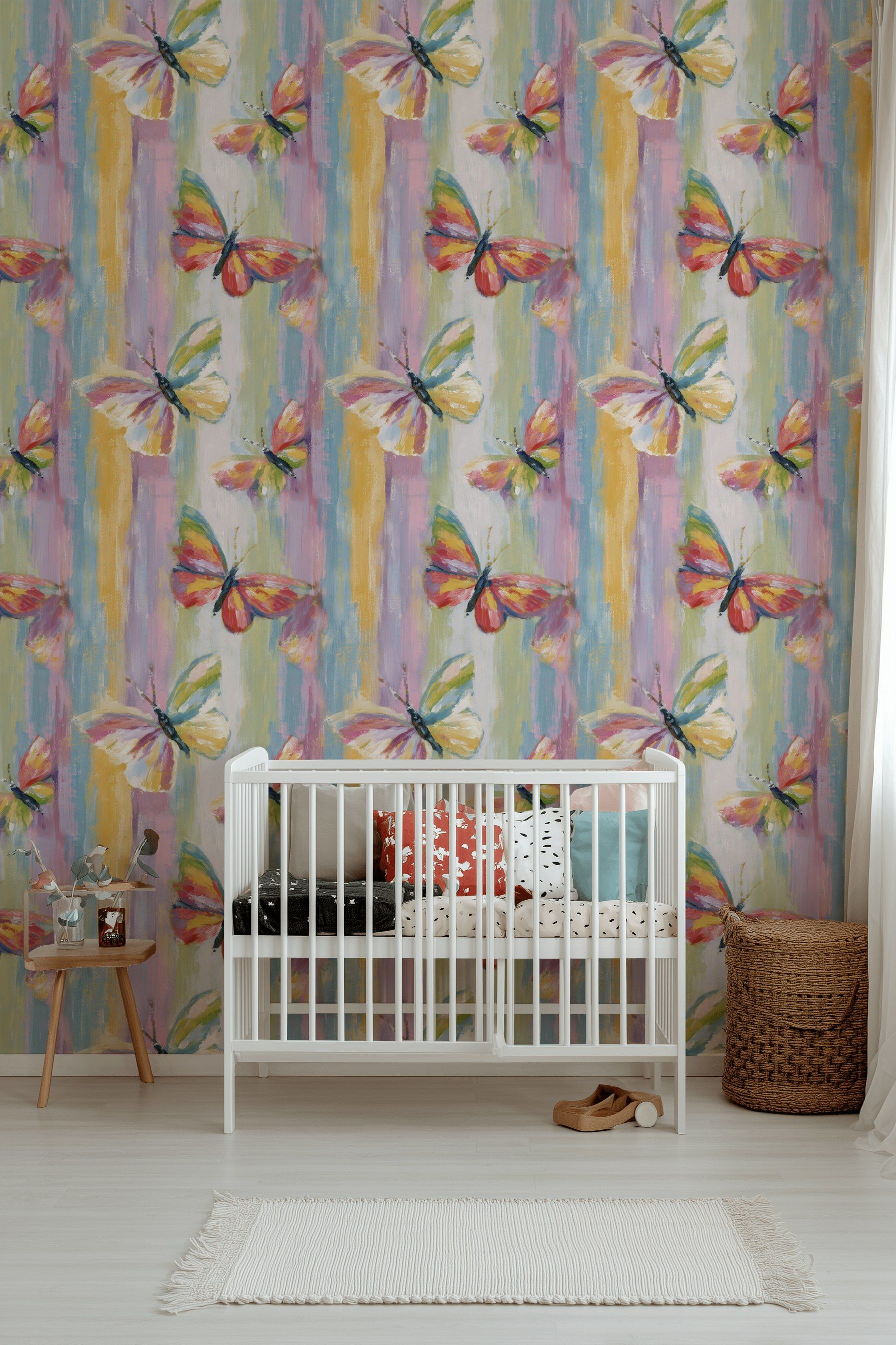 Multicolor Brushstroke Butterfly Pattern Wallpaper