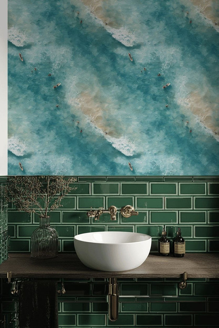 Ocean Waves Overhead Aerial View Wallpaper