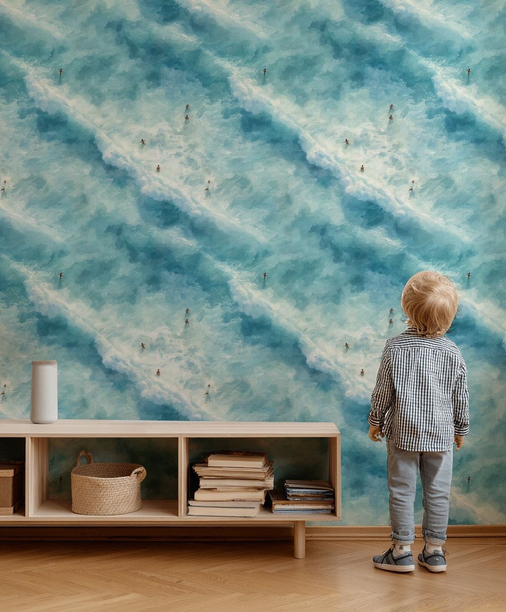 Swimmers Blue Water Wallpaper Ocean Beach Wall Mural