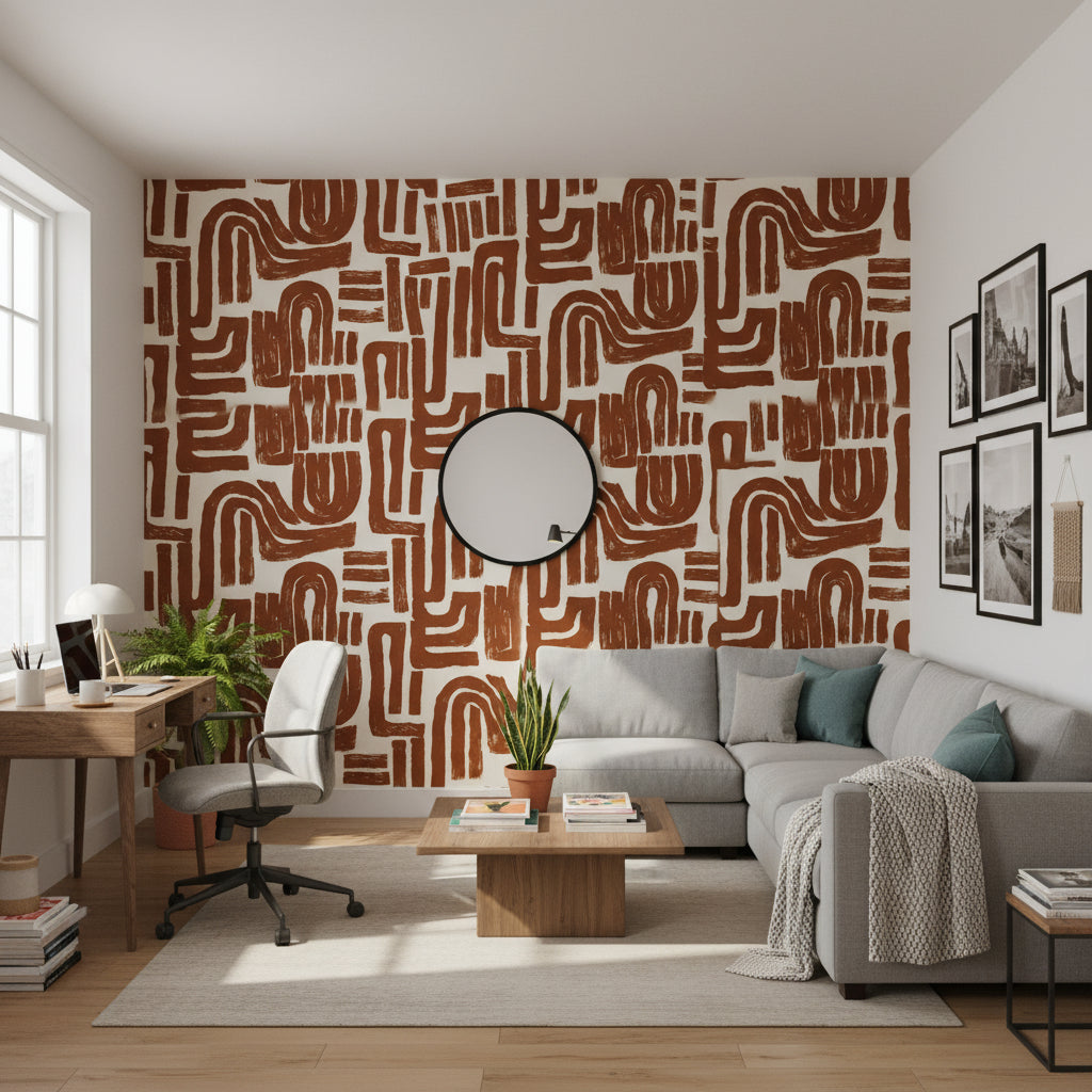 Warm Terracotta Abstract Geometric Wallpaper