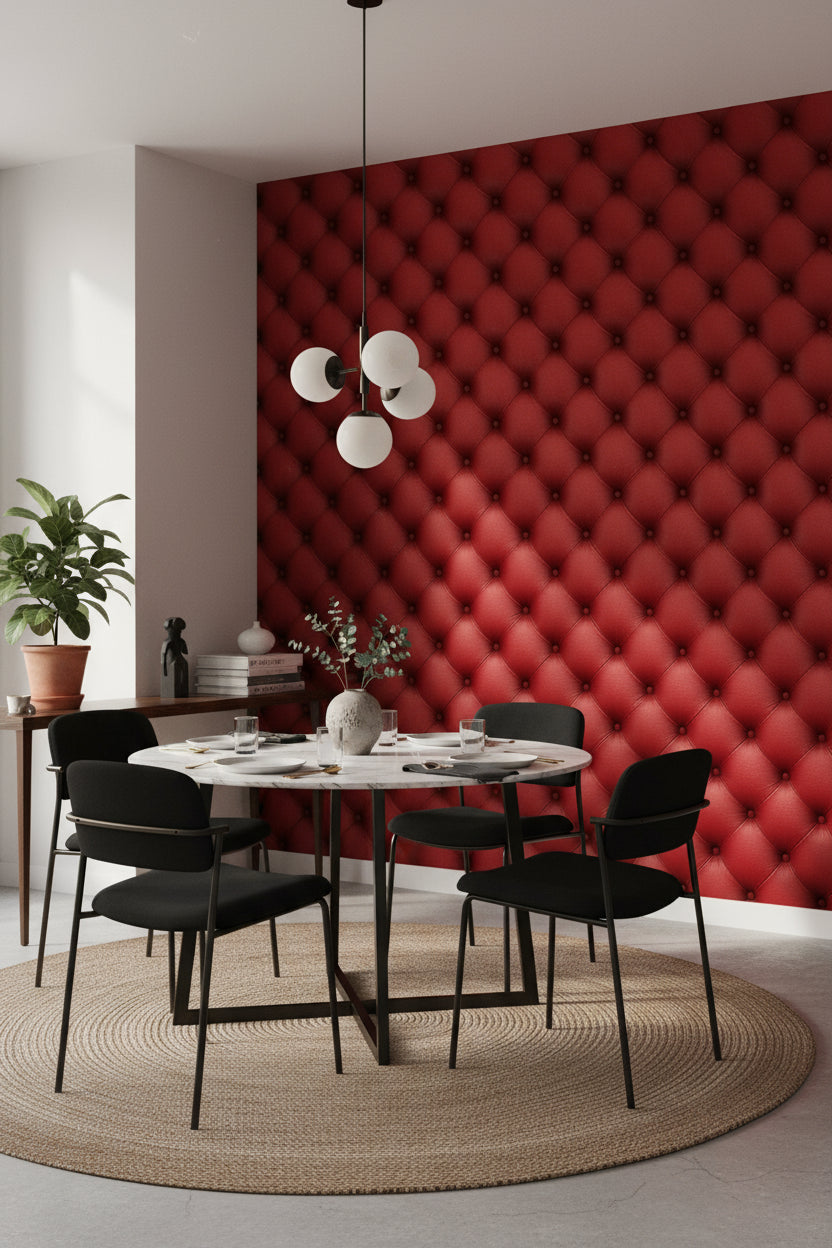 Deep Red Quilted Effect Wallpaper