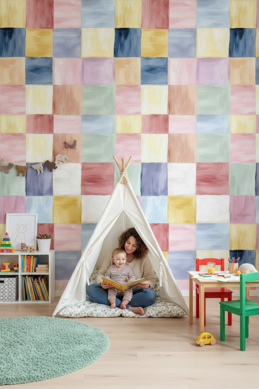 Colorful Patchwork Abstract Squares Wallpaper