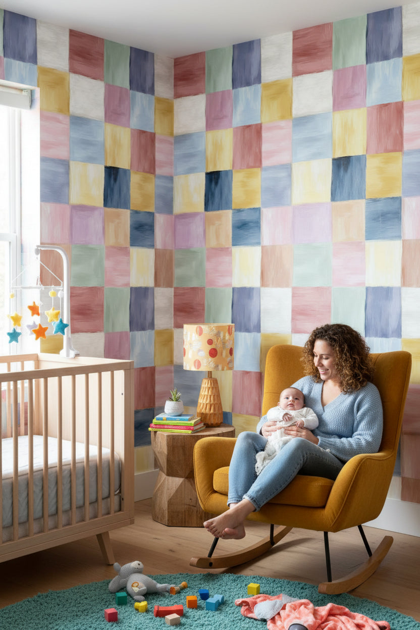 Colorful Patchwork Abstract Squares Wallpaper
