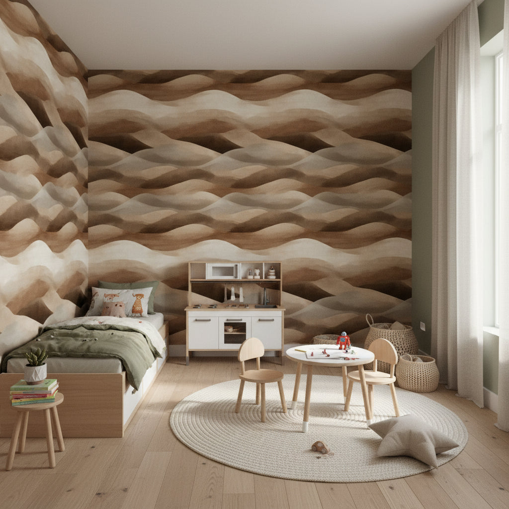 Warm Beige and Brown Abstract Wave Wallpaper