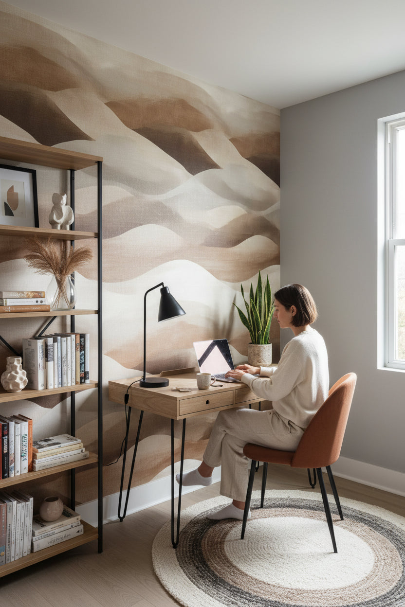 Warm Beige and Brown Abstract Wave Wallpaper