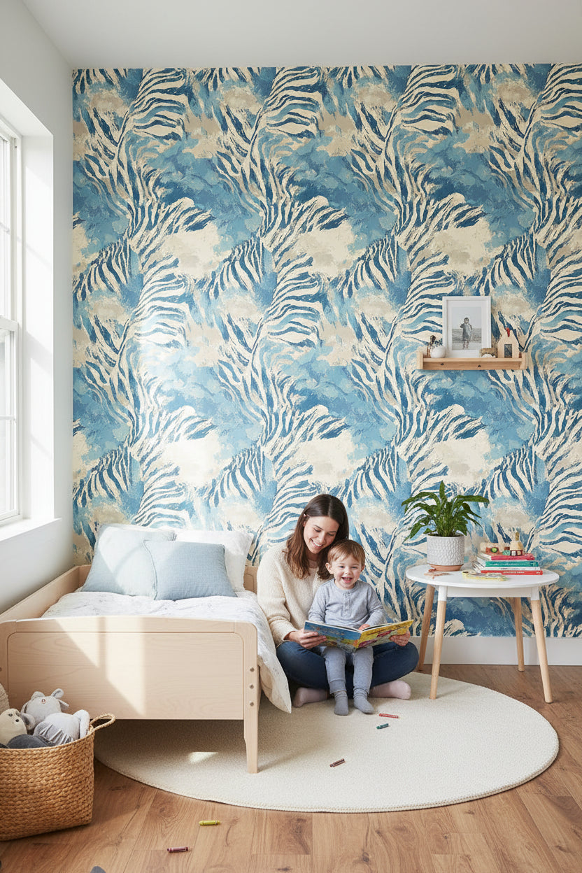 Sky Blue Zebra Print Wallpaper
