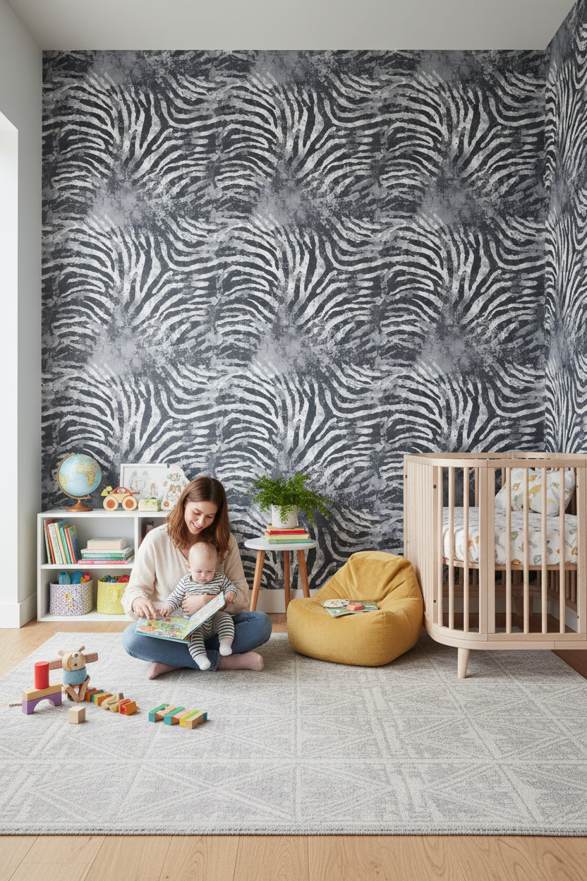 Moody Gray Abstract Zebra Stripe Wallpaper