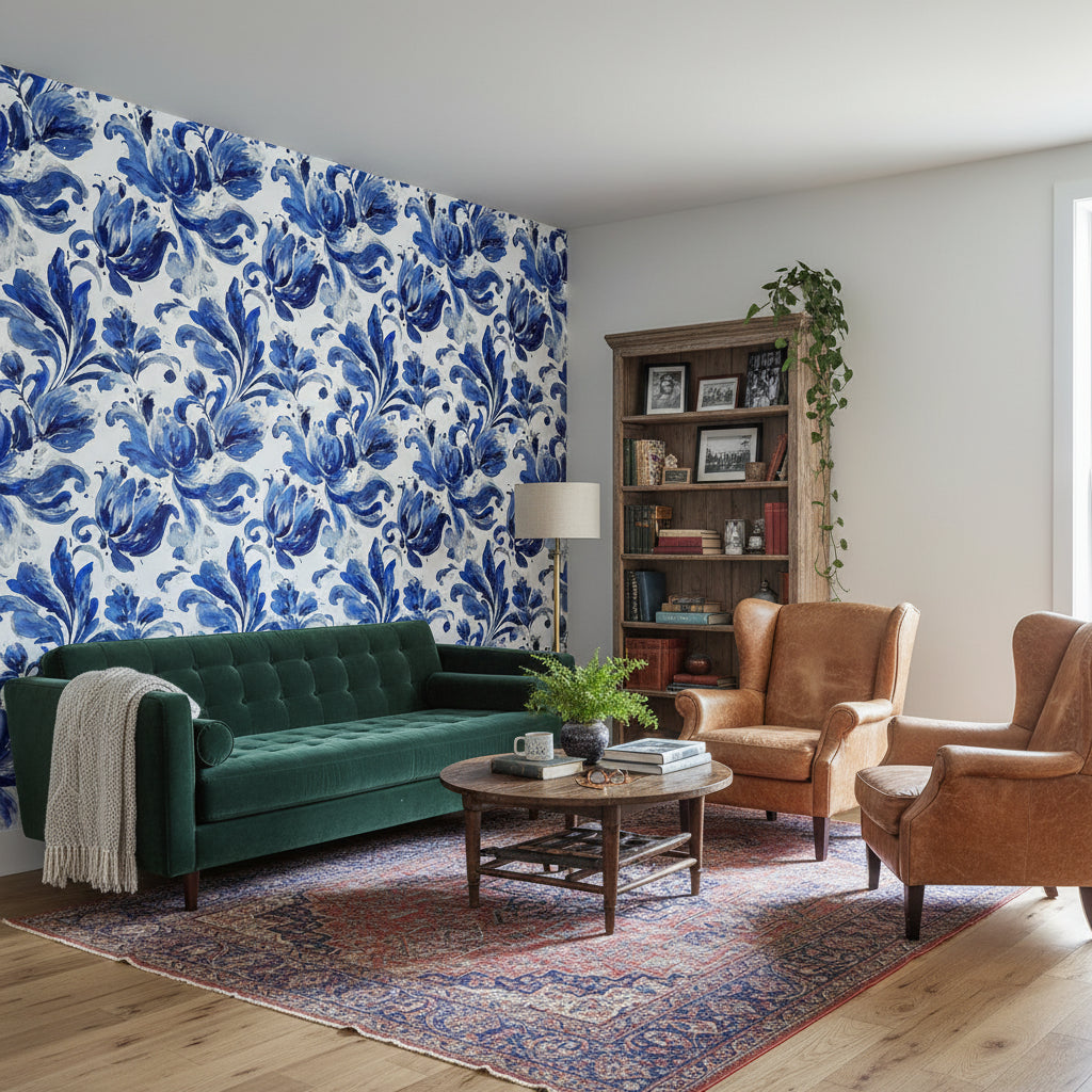 Cobalt Blue Tulip Floral Wallpaper