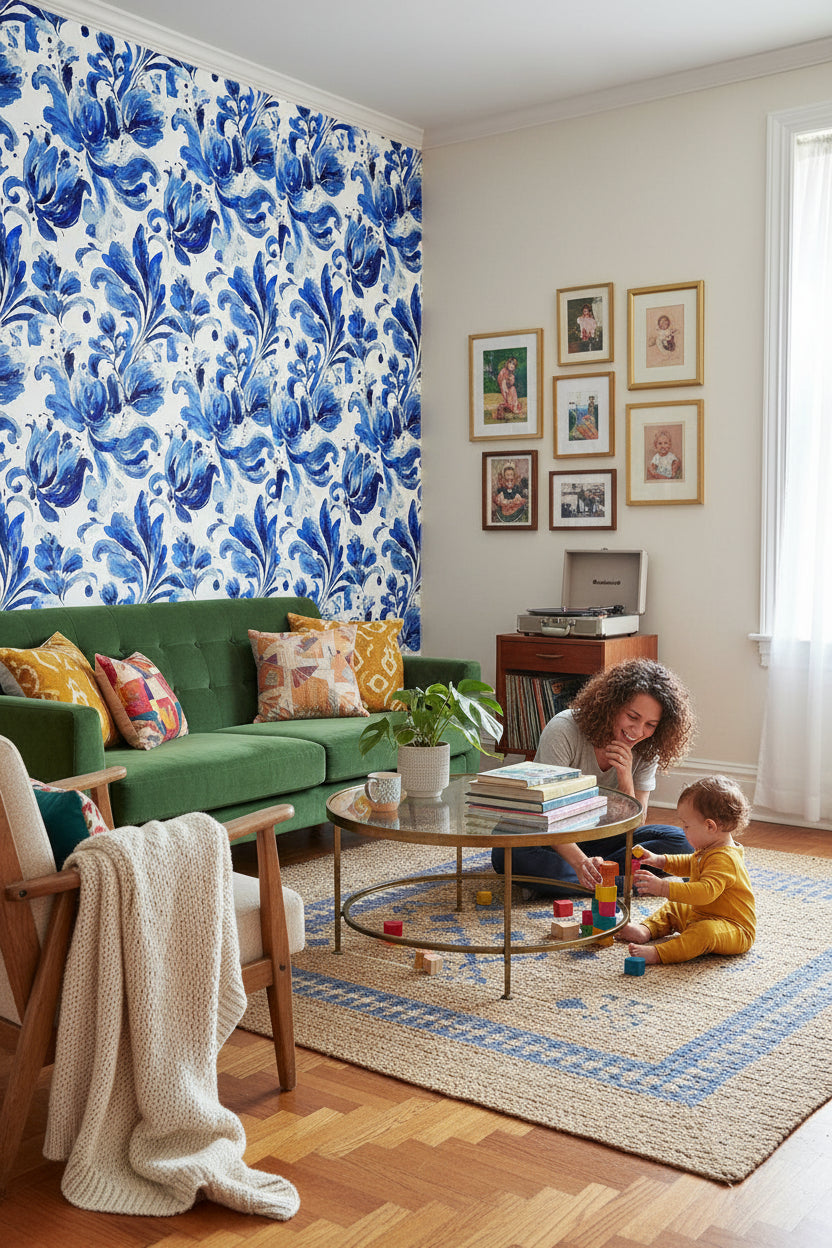 Cobalt Blue Tulip Floral Wallpaper