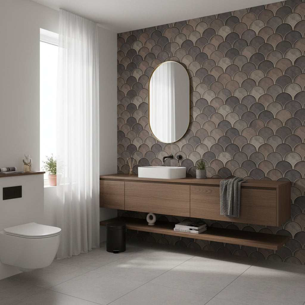 Earthy Taupe Scallop Geometric Wallpaper