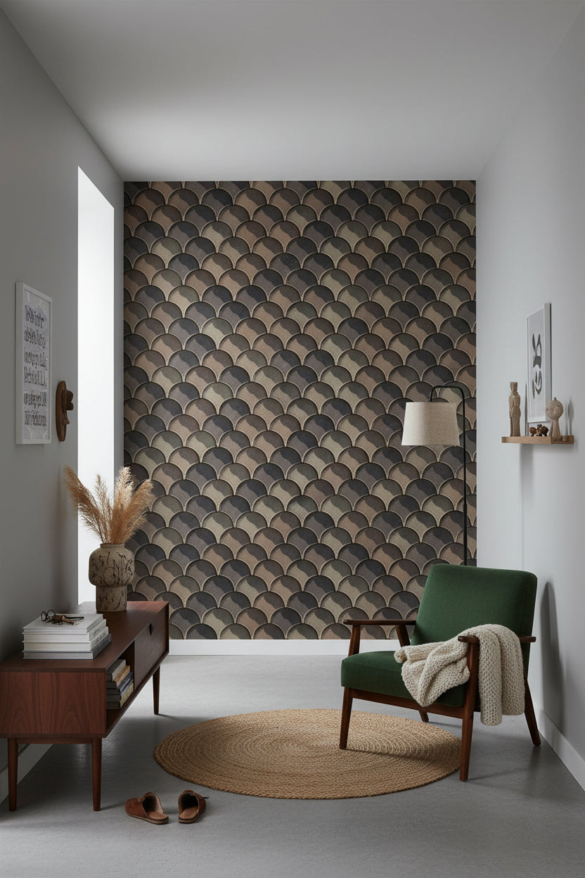 Earthy Taupe Scallop Geometric Wallpaper