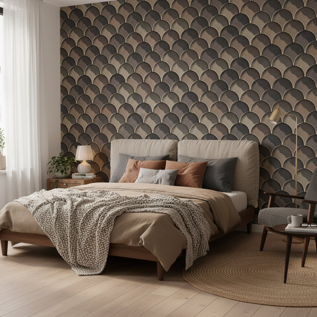 Earthy Taupe Scallop Geometric Wallpaper
