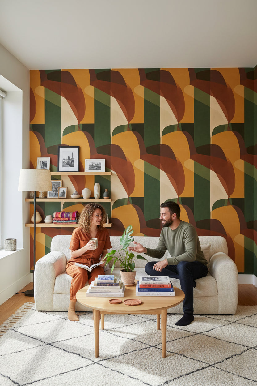 Retro Earth Tones Abstract Geometric Wallpaper
