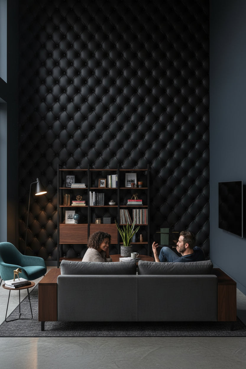 Charcoal Black Quilted Pattern Wallpaper