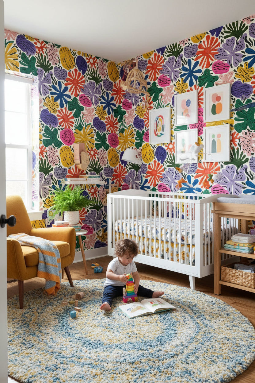 Vibrant Floral Wallpaper Abstract Bohemian Wall Decor