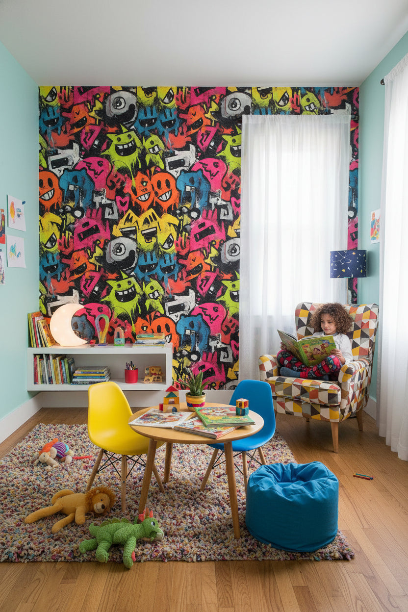 Graffiti Urban Wallpaper Cartoon Colorful Wall Mural