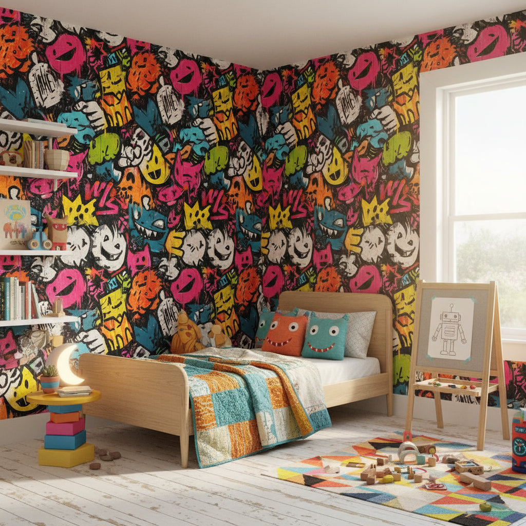 Vibrant Multicolor Graffiti Art Kids Wallpaper