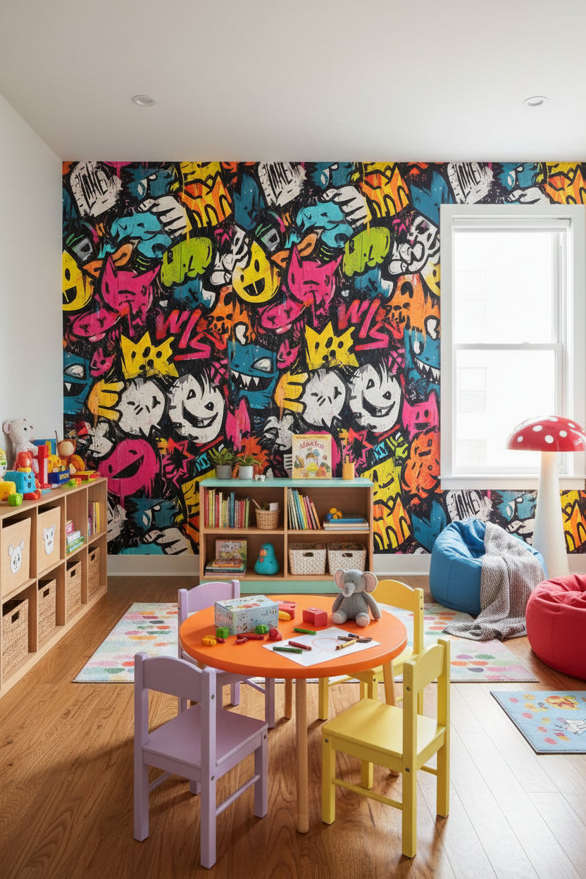 Vibrant Multicolor Graffiti Art Kids Wallpaper
