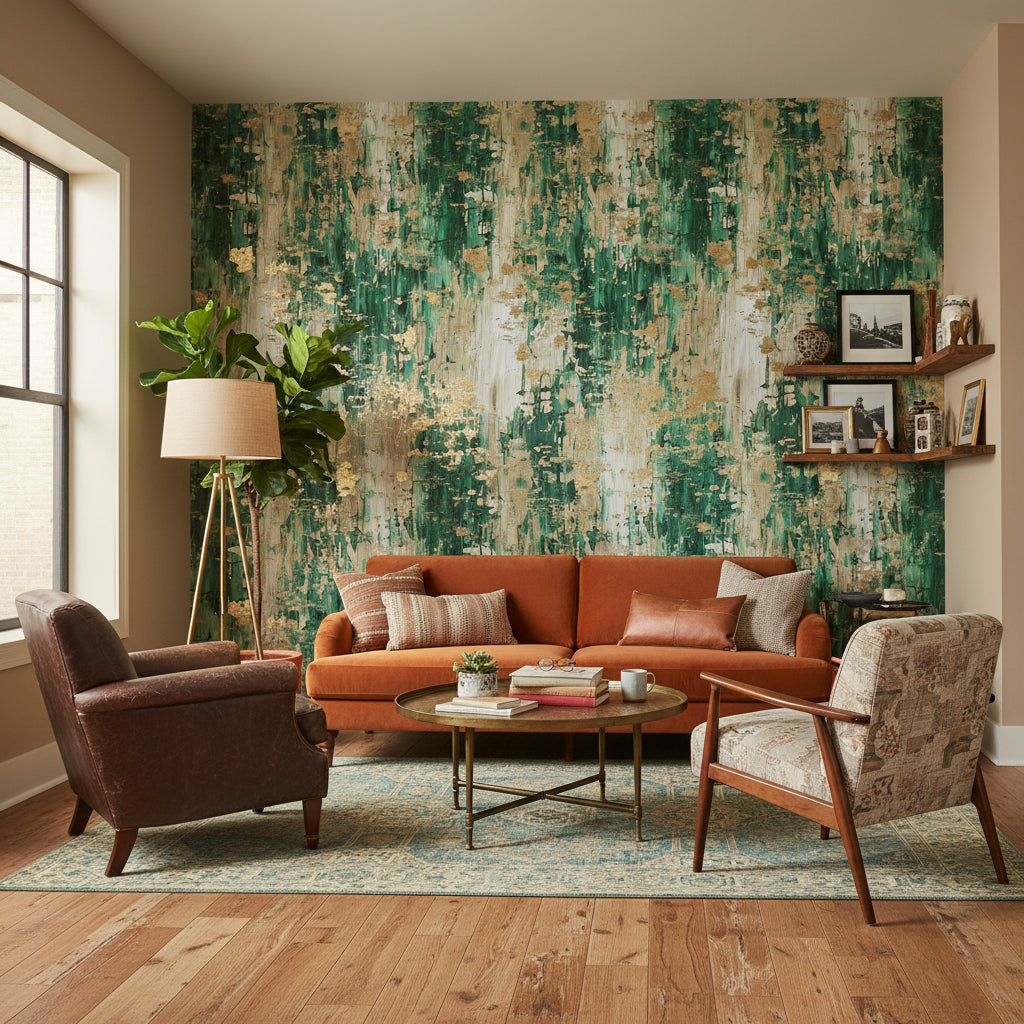 Emerald Green Textured Abstract Wallpaper