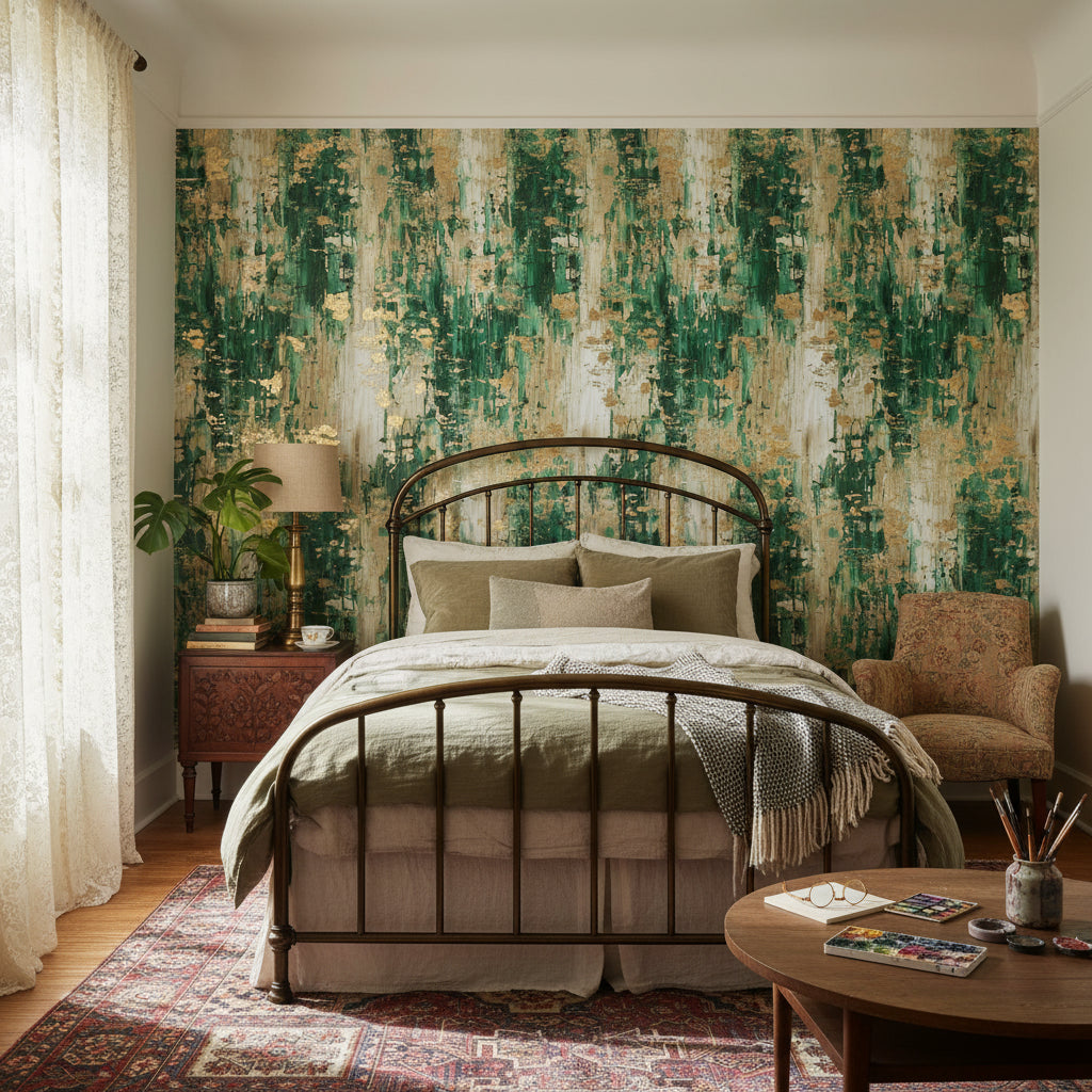 Emerald Green Textured Abstract Wallpaper