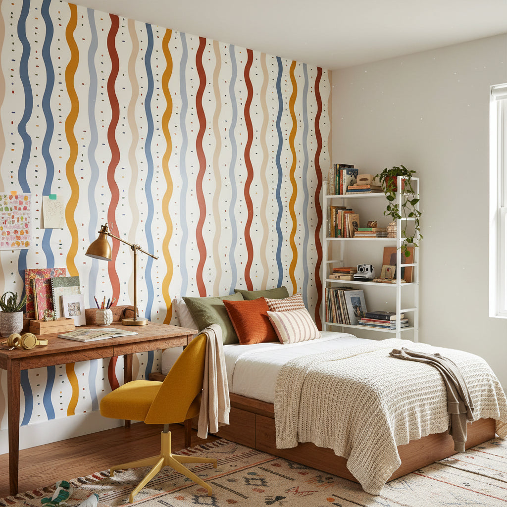 Multicolor Wavy Line Geometric Wallpaper