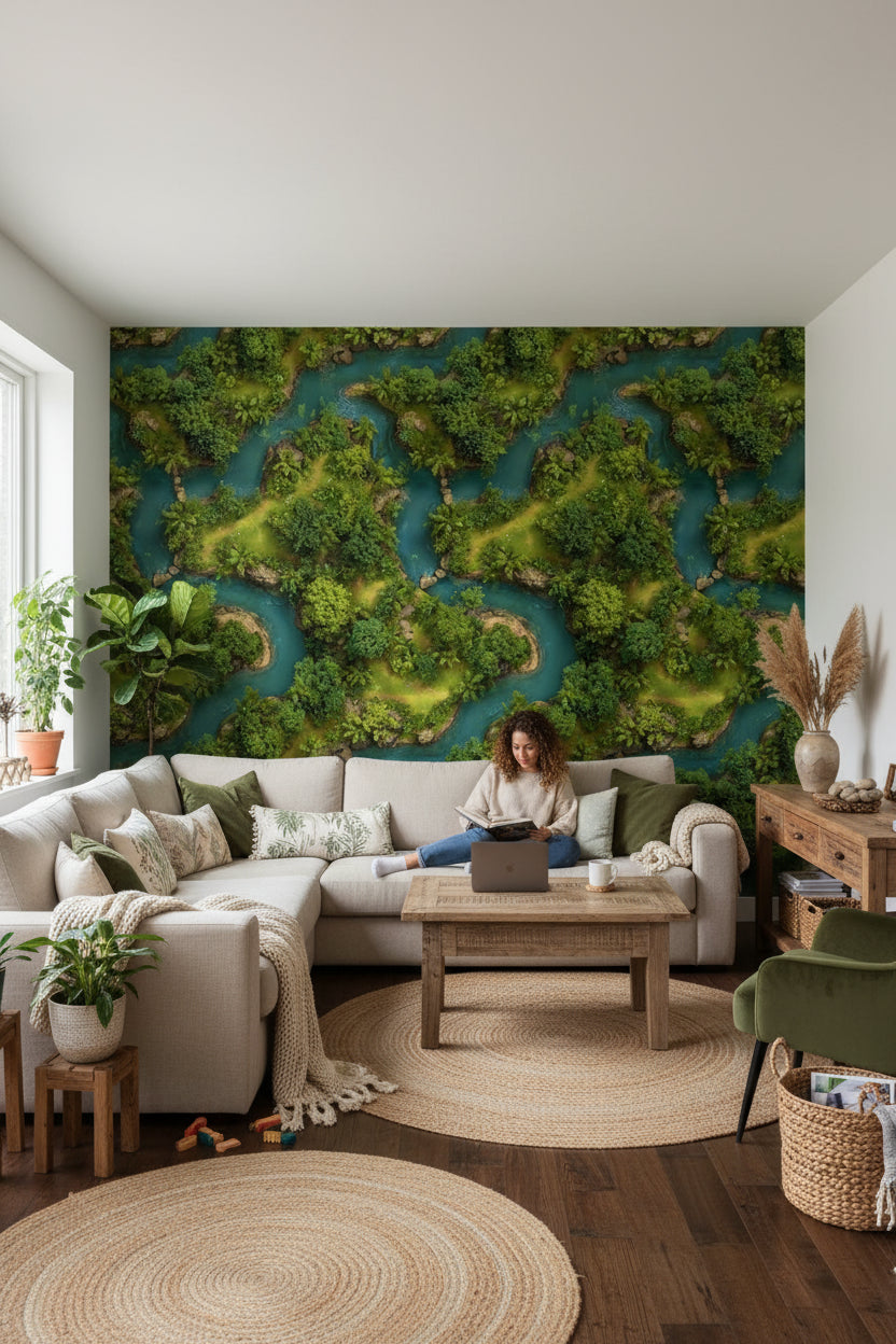 Landscape Wallpaper Greenery River Decorative Mural