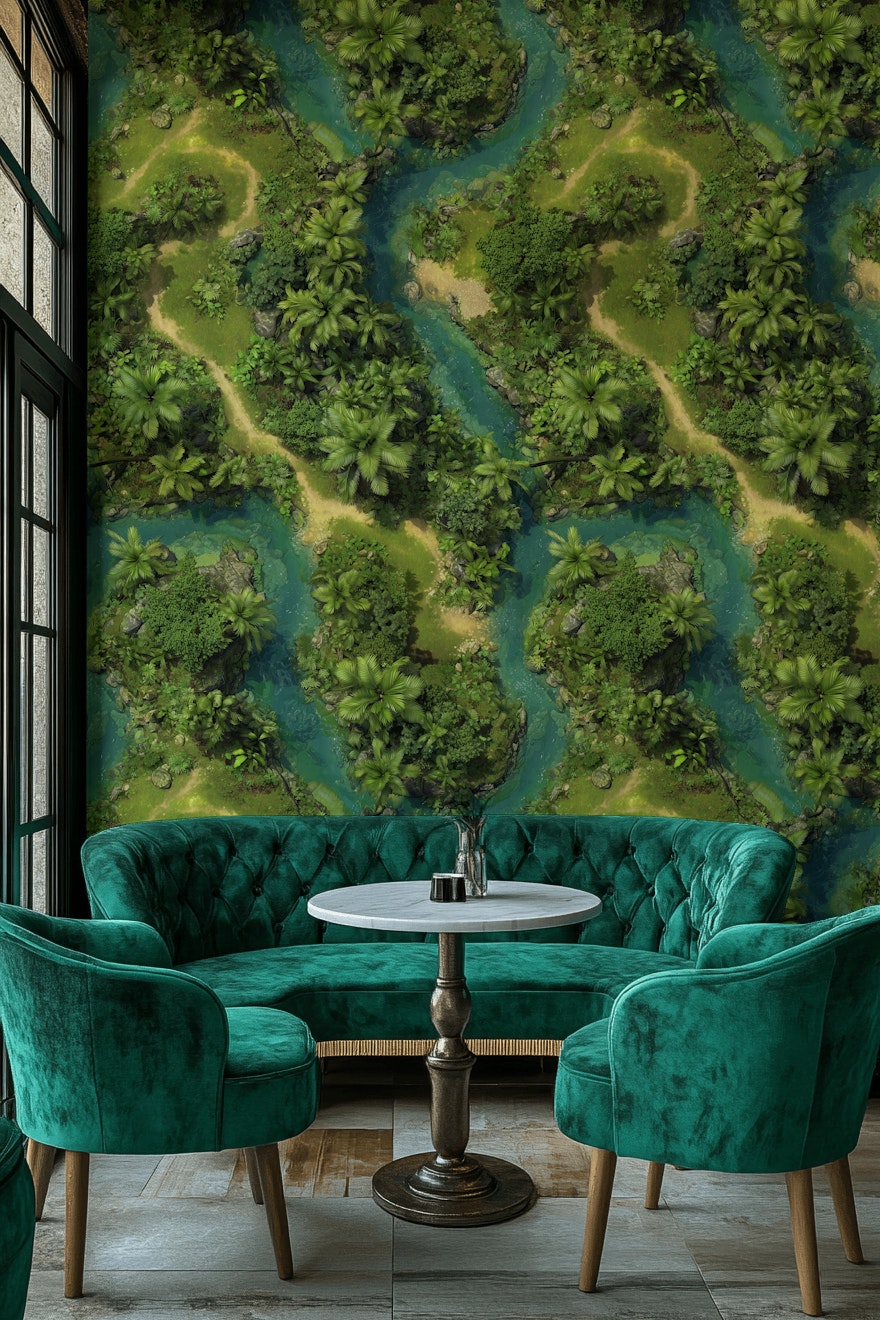 Vibrant Green Jungle River Landscape Wallpaper