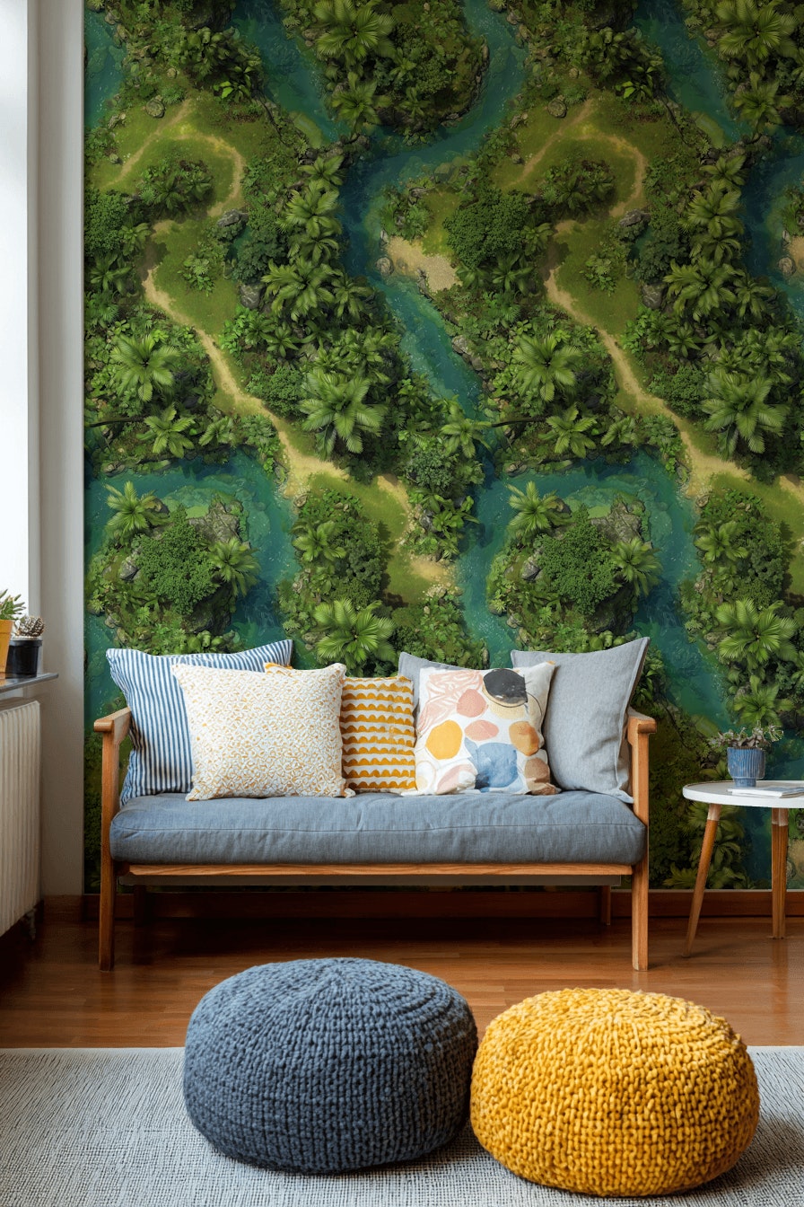 Vibrant Green Jungle River Landscape Wallpaper