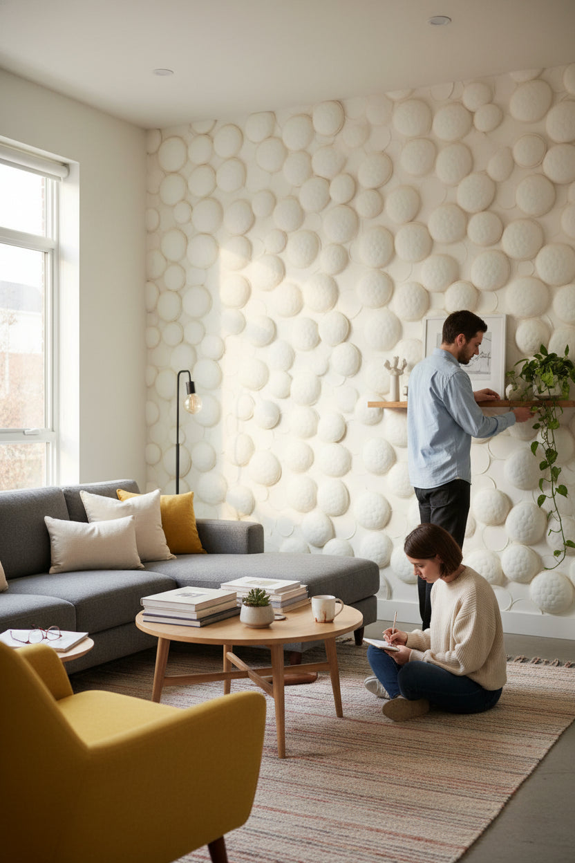 Cream Textured 3D Circle Wallpaper