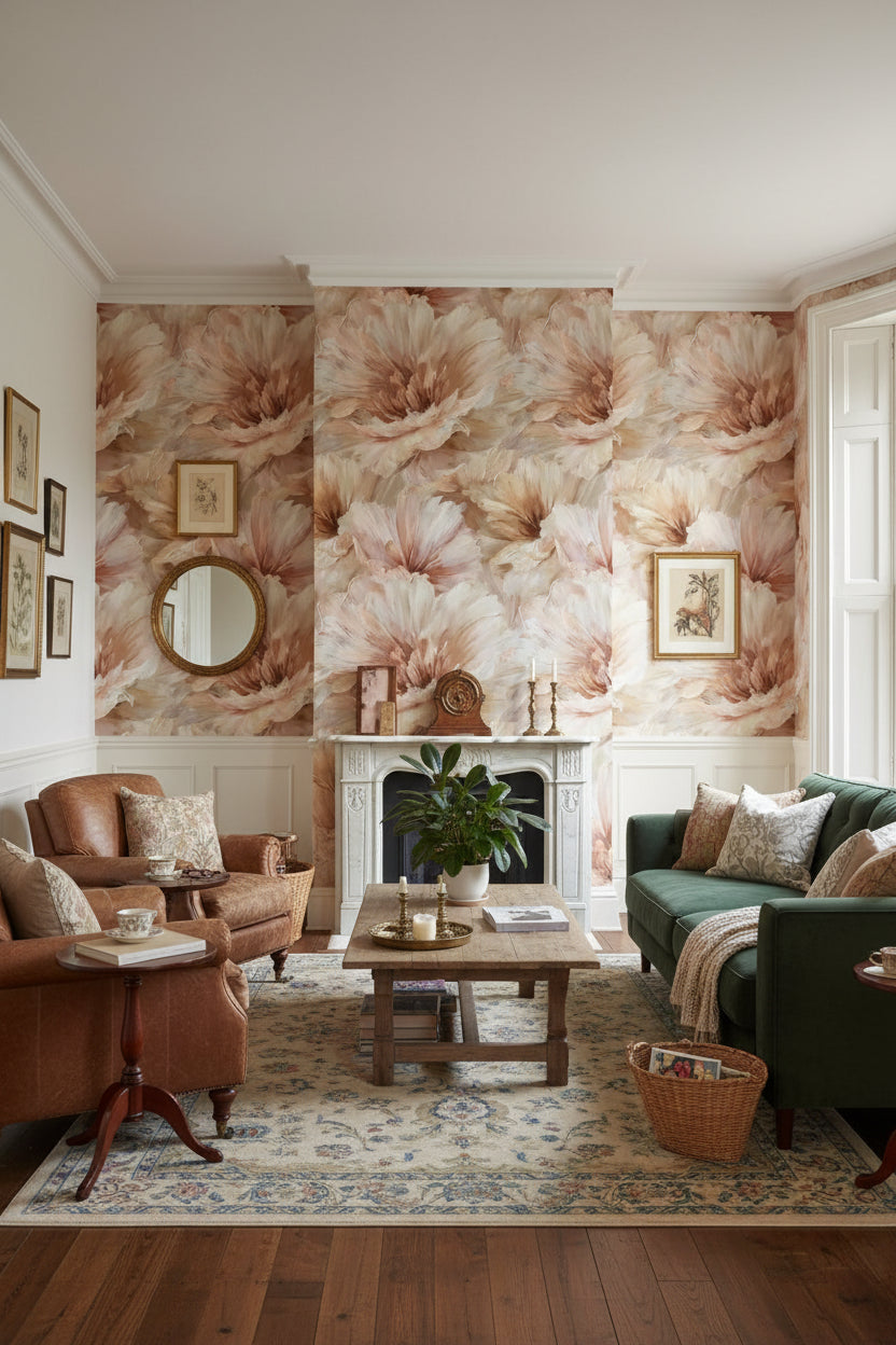 Blush Beige Oversized Floral Wallpaper