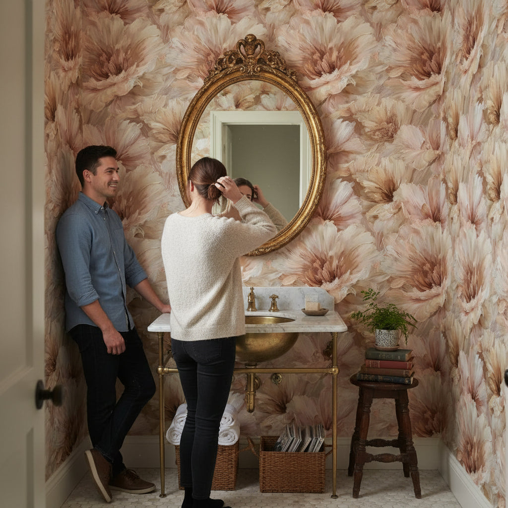 Blush Beige Oversized Floral Wallpaper