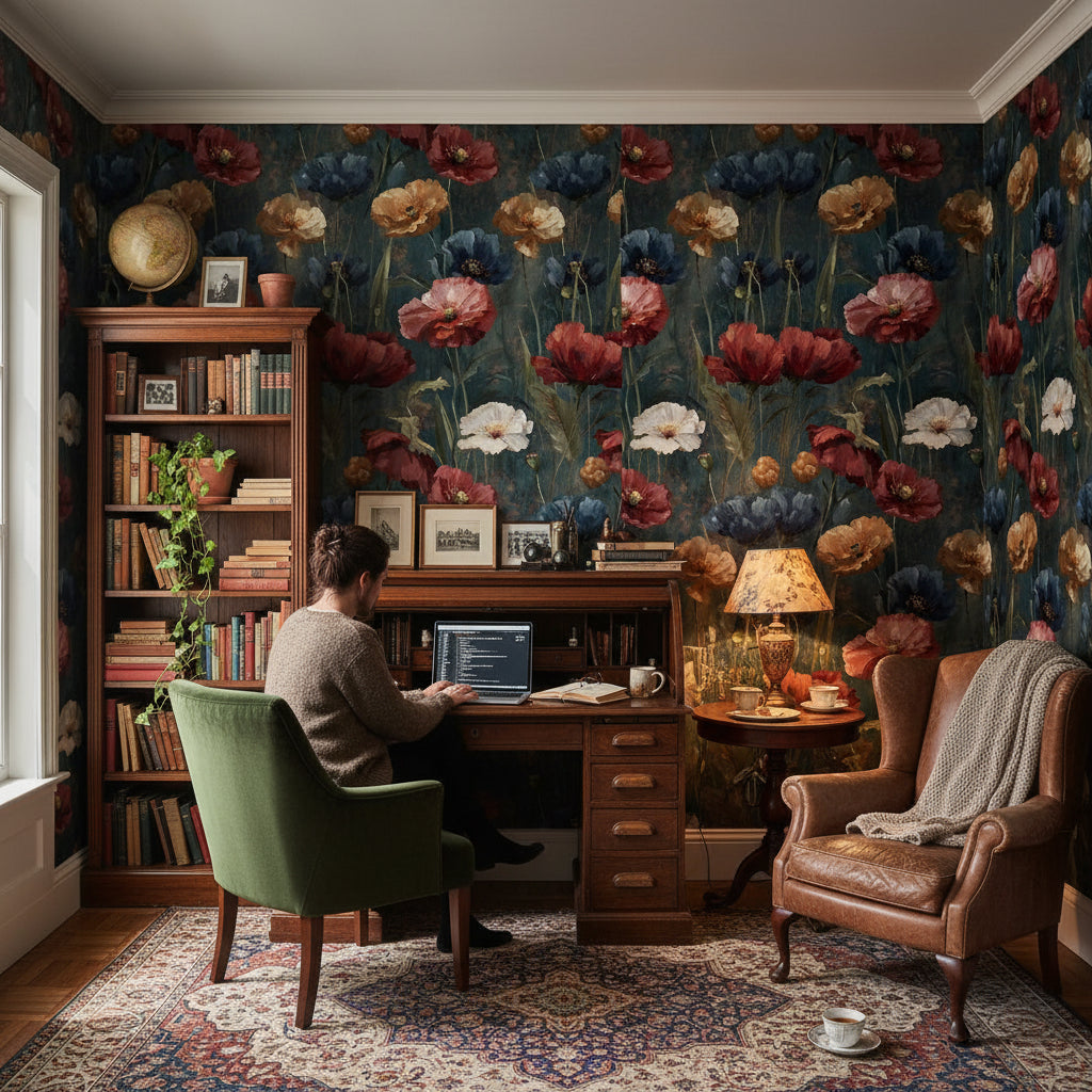 Floral Wallpaper Vintage Red Wall Mural