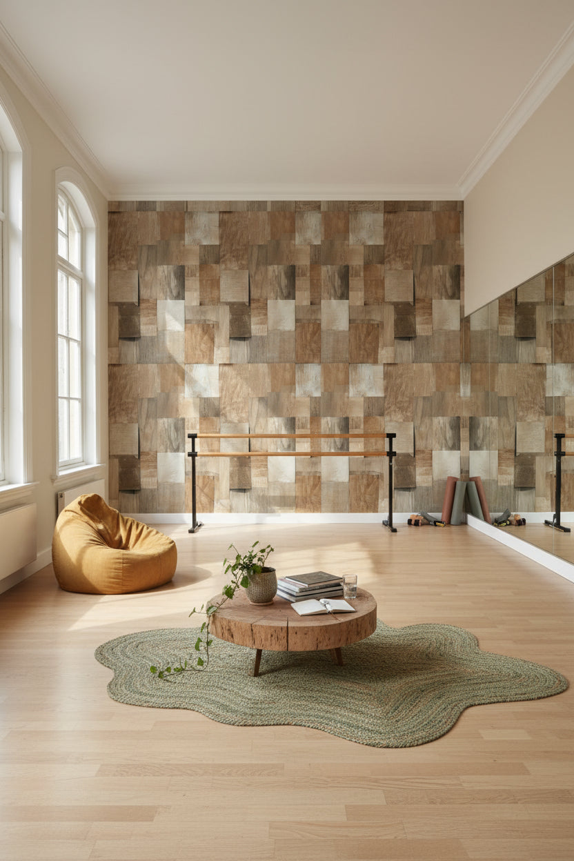 Warm Oak Textured Wood Panel Wallpaper